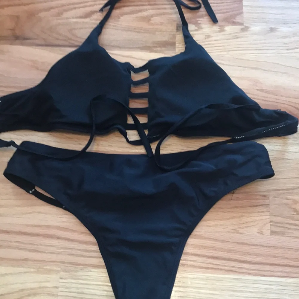 HOTAPEI Swim Black Bikini with Cutouts